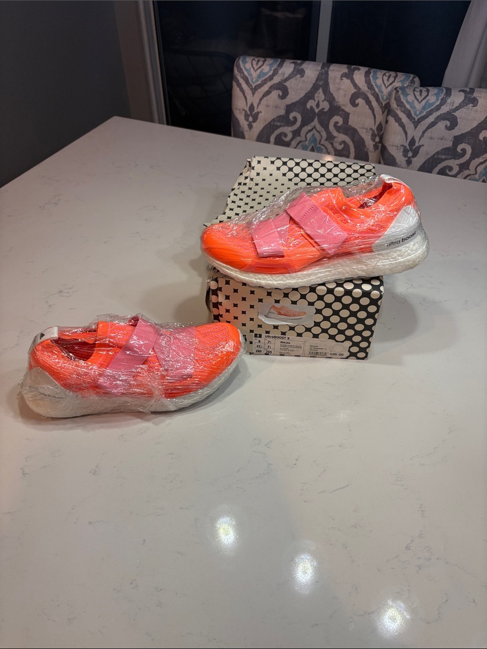 adidas Women's ultraboost X Neon Orange Slip-On Sneakers with Pink Straps